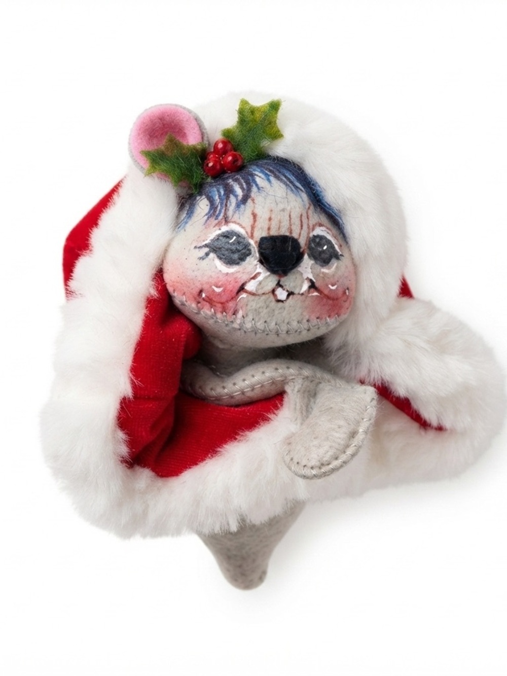 Vintage 1990 Annalee Mobiltee Christmas Mouse Santa Stocking Figurine 9"